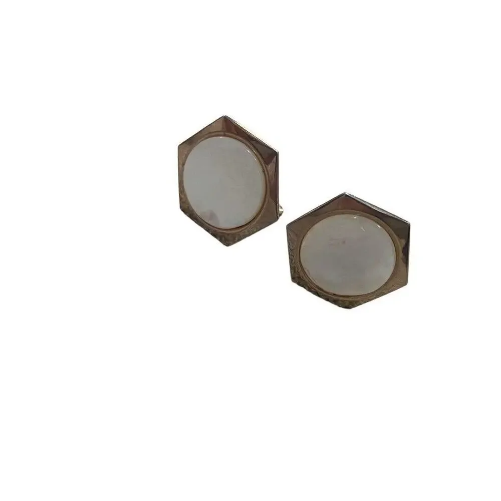 Mother Of Pearl Hexagon Gold Tone Cufflinks Vintage 15/16